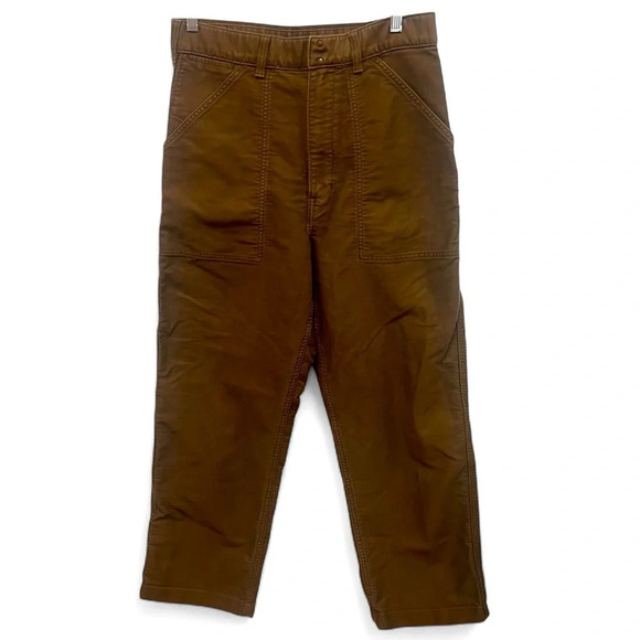 Uniqlo U Brown Denim Wide Leg Cropped Highwaisted 100% Cotton Pants Size 6 - Picture 1 of 13